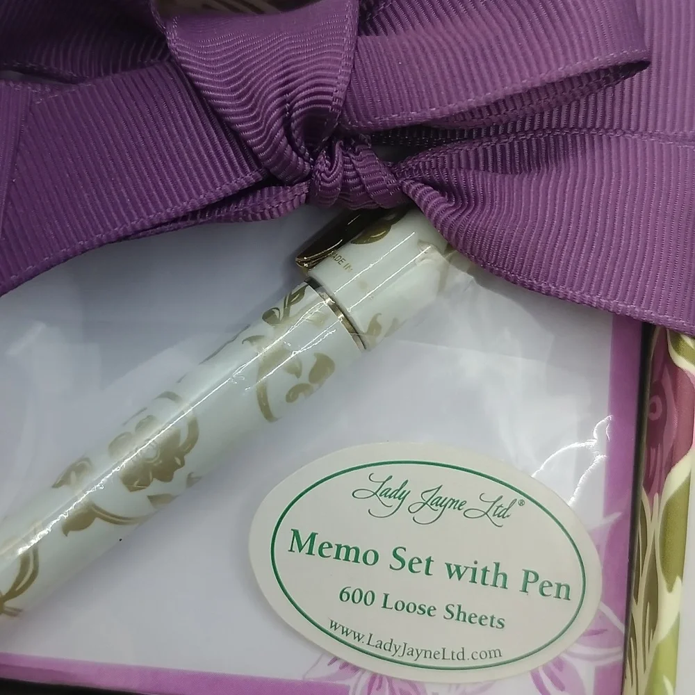 Lady Jayne Ltd. Purple Floral Memo Stationery Desk Set 2012 *Pen Ink Untested*